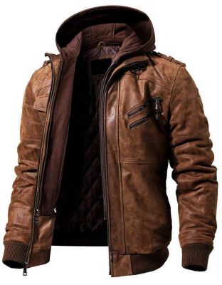 Genuine Real sheep Leather Brown Hoody